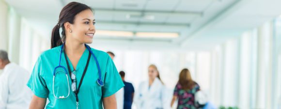 Nurse looking out window